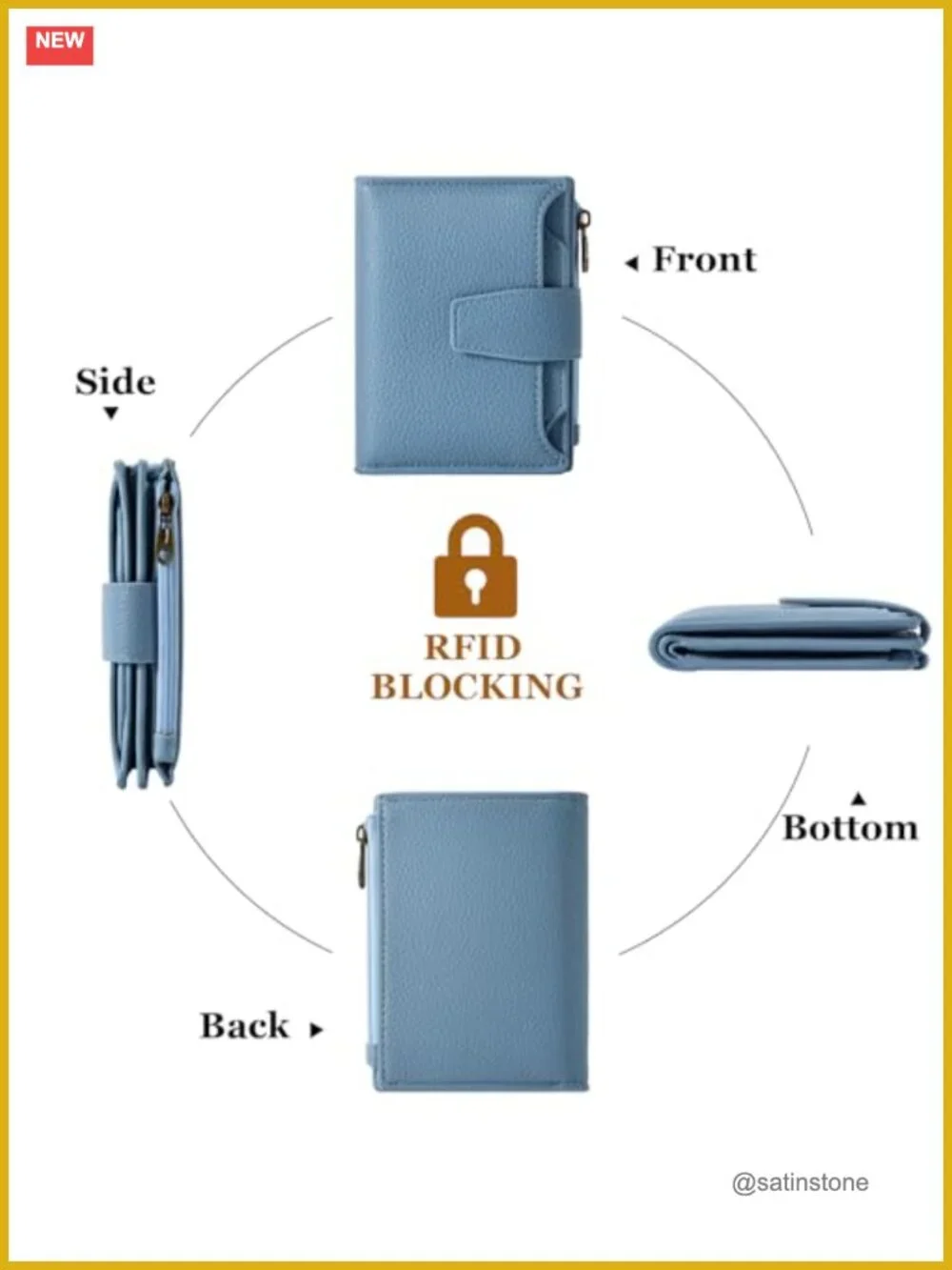 Women's RFID Blocking Leather Bifold Compact Wallet with Zipper Coin Pocket